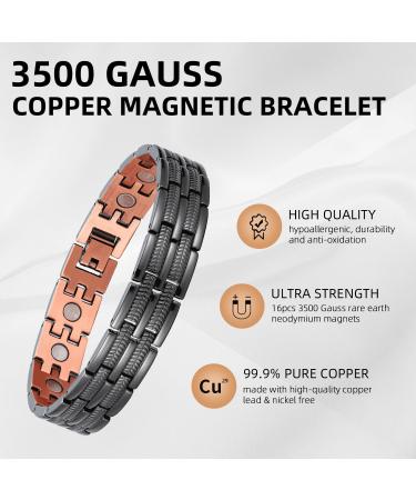 BioMag Copper Bracelet for Men - 8.5in Adjustable Magnetic Wristband with Ultra Strength Magnets - Copper Black - Buy Online on GoSupps.com