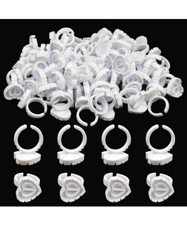 200 PCS Disposable Extension Glue Ring Lash Tattoo Nail Art Pigment Cup Heart Shape Plastic Glue Ring Holders Palette Container for Eyelash Extension Makeup Supplies White