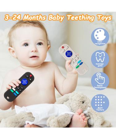 Mgtfbg 2 Pack Soft Silicone Teething Toys for Toddlers Babies 6-12 Months - Remote Control Shape Molar Teether Chew Toys Set Gift - Black Grey (2 Pack) - Buy Online on GoSupps.com