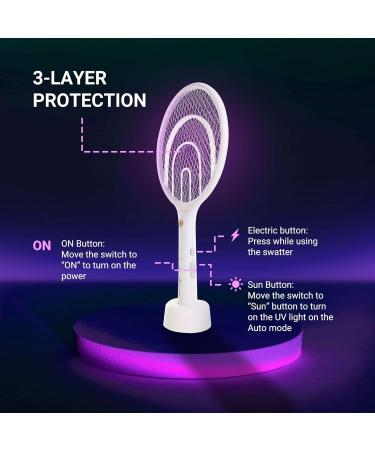 Aspectek 2 Pack Electric Fly Swatter 3000V 2 in 1 Mosquito Zapper USB Charging Cable White Double Mosquito Swatter - Buy Online on GoSupps.com