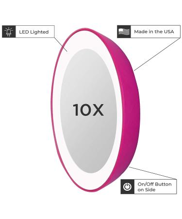 Zadro Compact 10X Magnification LED Lighted Makeup Mirror with Suction Cup Mount - Pink - Buy Online on GoSupps.com