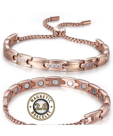 Rainso white crystal design magnetic hardship women noble and elegant magnetic hardships women stainless steel with adjustable telescopic chain with gift box (red gold) - Buy Online on GoSupps.com