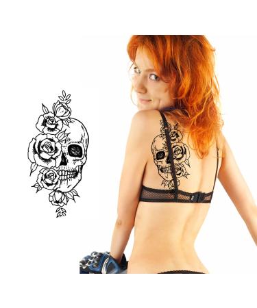 PADOUN Halloween Temporary Tattoo 15-Sheet Black Skull Rose Flower Waterproof Realistic Girls Kids Adult Temporary Tattoos - Buy Online on GoSupps.com