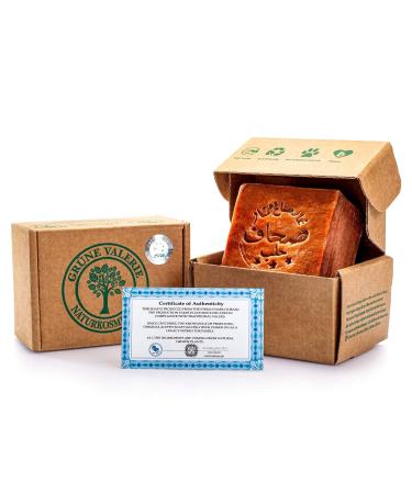 Green Valerie original Aleppo Seif Deluxe - 200g+ 70%/30% laurel oil/olive oil - 6 years matured - Fixed soap - hair wash soap/hair soap/shower soap - PH value 8 - Handicrafts - Dermatest: "Excellent"