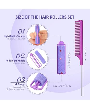 43-Piece Foam Sponge Hair Rollers Set with Stainless Steel Rat Tail Comb - Purple - Buy Online on GoSupps.com