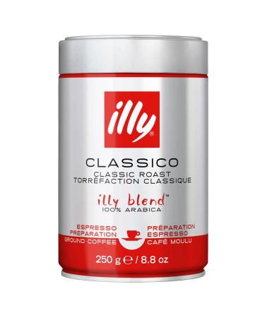 illy Ground Coffee Espresso - 100% Arabica Coffee Ground Classico Medium Roast - Notes of Caramel Orange Blossom & Jasmine - Rich Aromatic Profile - Precise Roast - No Preservatives 250 g (Pack of 1) Classico Medium Roast 250 g (Pack of 1)