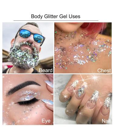 Shop Body Glitter Gel - Festival & Mermaid Chunky Sparkling Glitter Liquid for Face & Body | Long-Lasting Silver & Pink Sequins - Buy Online on GoSupps.com