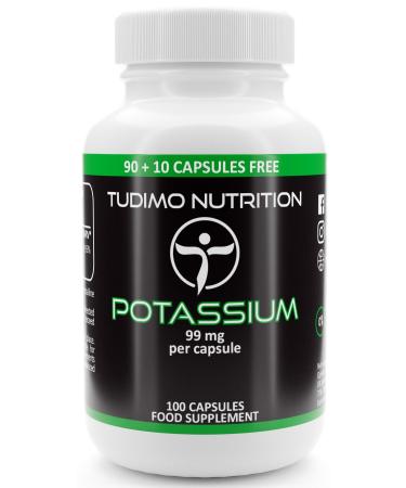 Potassium Supplements | Potassium Gluconate Capsules - 99mg per Capsule - 100 Capsules Each with 99 mg of Premium Quality Potasium Gluconate Powder