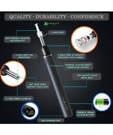 Mariko Designs Ear Wax Removal Tool Camera - 5 MP HD Camera, 6 LED Lights - Earwax Cleaner Kit for iOS/Android - Ear Picker Endoscope/Otoscope - Buy Online on GoSupps.com