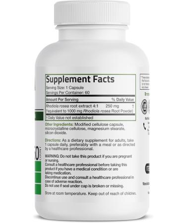 Bronson Rhodiola Rosea Capsules - Non-GMO Adaptogenic Herb for Brain Stress & Mood Support - 60 Vegetarian Capsules - Buy Online on GoSupps.com