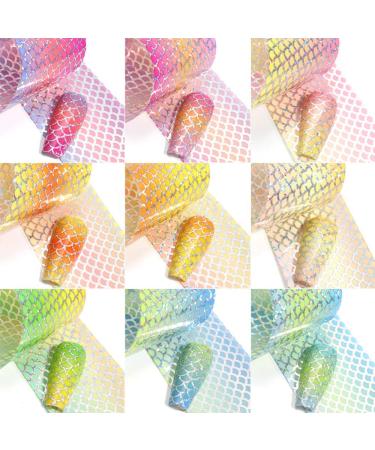 Kalolary Mermaid Nail Foil Transfer Stickers - Holographic Gradient Fish Scales Nail Decals for Women - 10 Sheets - Buy Online on GoSupps.com