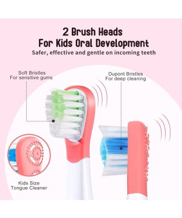 Kids Sonic Rechargeable Electric Toothbrush | Interactive LED Light | 3 Cleaning Modes | 2 Minute Timer | IPX7 Waterproof | 2 Soft Bristle Heads | Ages 3+ | Pink - Buy Online on GoSupps.com