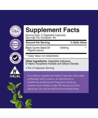 Cold Pressed Black Seed Oil Capsules - Vegan Nigella Sativa Black Cumin Seed Oil Capsules with Omega 3 6 9 Antioxidants and Thymoquinone for Hair Growth Immune Support Joint Health and Digestion - Buy Online on GoSupps.com