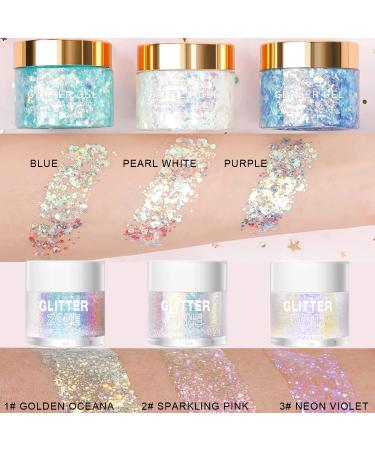 LemonSac Holographic Body Glitter Gel Set - Color Changing Glitter for Body, Face, Hair & Lips (2 Sparkling Pink + Pearl White) - Buy Online on GoSupps.com