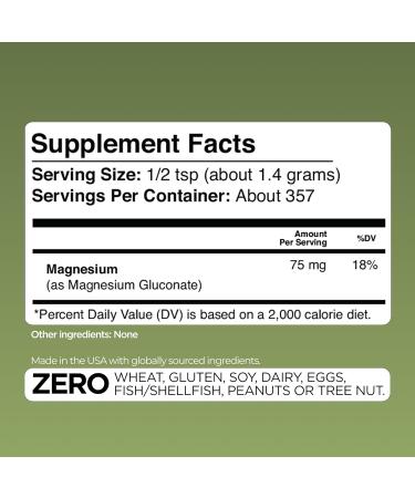 Gade Nutrition Pure Magnesium Gluconate Powder | 500g, 1.4g per Serving, 357 Servings | Non-GMO, Gluten-Free, Filler Free, Highly Absorbable | USA Made Magnesium Gluconate 17.6 Ounce (Pack of 1) - Buy Online on GoSupps.com
