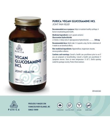 PURICA - Vegan Glucosamine HCL 180 Capsules - Supports and Maintains Cartilage Health - Key Factor in Overall Joint Health and Mobility - Buy Online on GoSupps.com