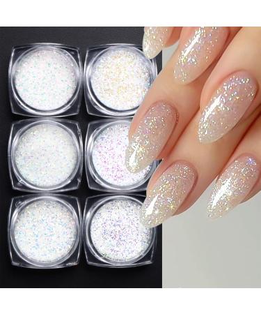 GZSYY Glitter Powder for Nails - 6PCS Laser Holographic Nail Art Sequins | White Nail Glitter for Stunning Manicures - Buy Online on GoSupps.com