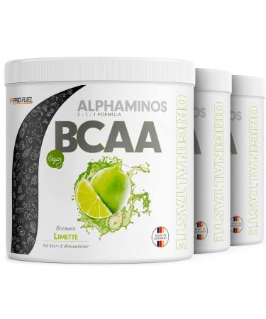 BCAA powder 3x300g lime - test winner - Alphaminos BCAA 2: 1: 1 - The original from Profuel - Essential BCAA amino acids - unbelievable delicious taste - 100% vegan - top solubility - laboratory test lemon 300 g (3 Pack)