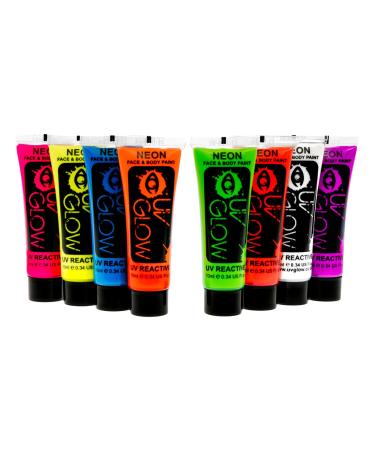 Uv Glow Blacklight Face and Body Paint 0.34oz - Set of 8 Tubes - Neon Fluorescent (All Colours)