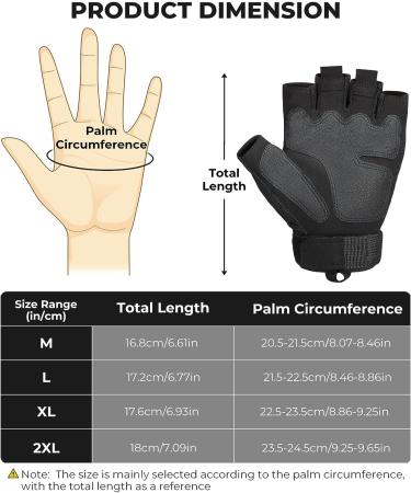 Kemimoto Fingerless Tactical Gloves for Men - Outdoor Work, Sports, Cycling, Training - Black Large - Buy Online on GoSupps.com