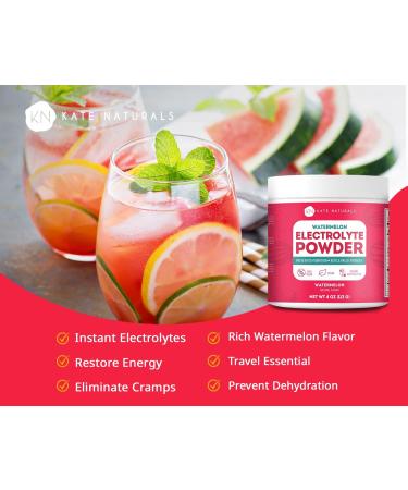 Kate Naturals Watermelon Electrolytes Powder 4oz - Instant Vegan Energy Boost, Prevent Dehydration, Eliminate Cramps - Non-GMO, Keto-Friendly, Zero Sugar - Buy Online on GoSupps.com