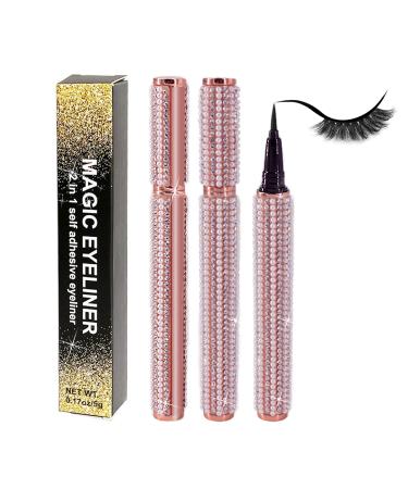 tokabrize 2-in-1 Eyeliner Instead of Glue 2021 Upgraded Magic Eyeliner Eyelash Glue Strong Hold False Eyelash Adhesive No Magnet No Glue Eye Liner for Eye Makeup False Lashes (Rhinestone Black)