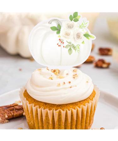 Pumpkin Cupcake Topper Floral Pumpkin Fall birthday Baby Shower Food Picks Dessert Toppers Pumpkin Watercolor 36PCS White - Buy Online on GoSupps.com