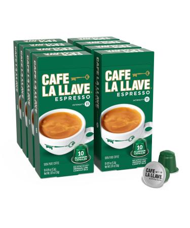 Cafe La Llave Espresso Aluminum Capsules, Intensity 11, Dark Roasted Espresso -80 Count- Recyclable Aluminum Single Serve Espresso Pods, Compatible with your Nespresso Original Line Brewers Dark Roast Espresso-80 ct.