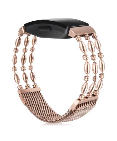 KOREDA Compatible with Fitbit Inspire/Inspire 2/Inspire HR Bands for Women Men, Stainless Steel Metal Chain Bangle Strap Wristbands Replacement Band for Inspire HR Fitness Tracker/Ace 2 (Rose Gold)