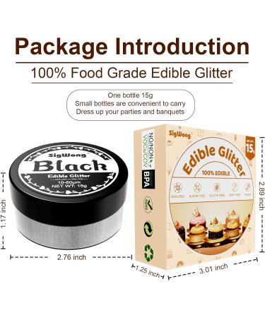 Edible Glitter for Drinks - 15g Lustre Dust Edible Sprinkles Paint for Desserts Cake Decorations Food Colouring Powder Paint for Chocolate Strawberries Drinks-Black - Buy Online on GoSupps.com