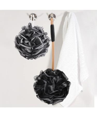 Long Handle Shower Sponge with Back Scrubber Brush, 2 Body Wash Puffs - Black Loofah Bath Sponges for Exfoliation | Men, Women, Elderly - Buy Online on GoSupps.com