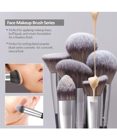 18-Piece Professional Makeup Brush Set - Premium Synthetic Foundation Blending Face Powder Blush & Eyebrow Tools - Silver - Buy Online on GoSupps.com