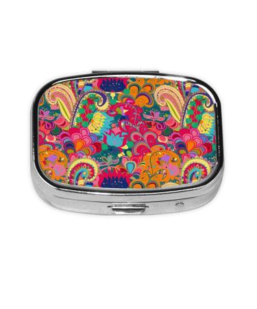 60s 70s Hippie Flowers Peace Love Square Pill Box 2 Compartment Medicine Pill Case Metal Iron Plating Medicine Portable Storage Box Mini Medicine Vitamin Organizer for Pocket Purse