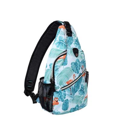 MOSISO Sling Backpack Travel Hiking Daypack Pattern Rope Crossbody Shoulder Bag Flamingo