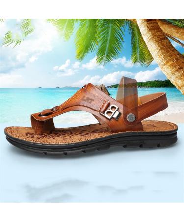 Men's Toe Corrector Sandal | Summer Leather Beach Flip Flops for Flat Feet | Non-Slip Bunion Corrector Slide Shoes 8.5 Khaki - Buy Online on GoSupps.com