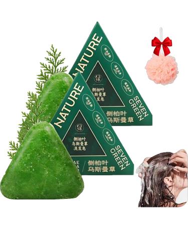 Shampoing Solide Nature Triangle Savon Solide Nature Seven Green Savon Solides L'eau De Riz Gluant L'herbe Usman Naturel Et Biologique Base De Plantes (2CPS)