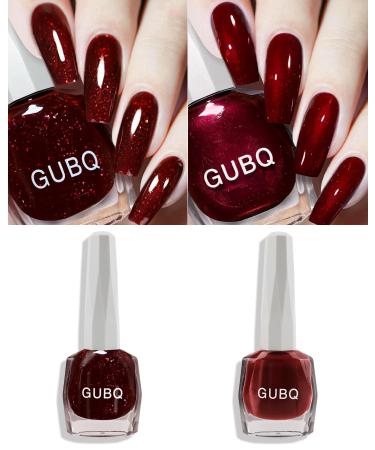 Cherry Red Wine Red Glitter Nail Gel Glue Polish Set 2Pcs Quick Dry 12ml Summer Red Nail Lacquer Bright Color Gel Polish Kit Super Lustrous Chrome Women Nail Art Soak Off Home Manicure DIY -Set B