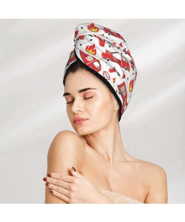 Hair Towel Wrap - Quick-Dry Hair Turban with Button | Fire Truck Design for Fast Drying - Buy Online on GoSupps.com