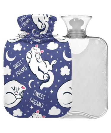 Naanle cute sleeping cats hot water bottle with reference transparent hot water bottle Handfoots Heating bag for pain relief heat and cold therapy 1L