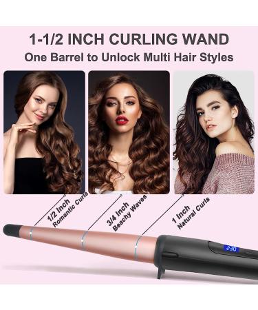 1/2-1 Inch Tapered Curling Iron | Ceramic Hair Curler Wand | Adjustable Temperature | Heat Resistant Glove | Rose Pink - Buy Online on GoSupps.com