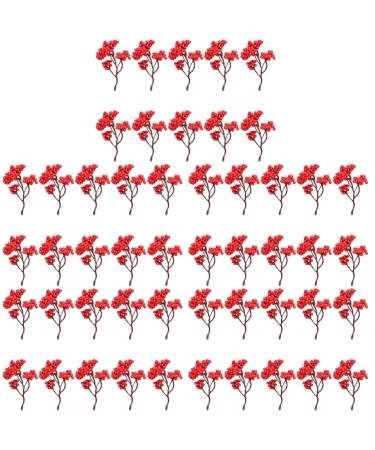 HOMSFOU 50 Pcs Artificial Red Fruit Xmas Holly Berries Stems Simulation Red Berries Holly Berries for Crafts Fake Holly Berries Desk Topper Christmas Tree Picks Plastic Fake Branch Berry