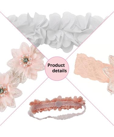 6 Piece Baby Girl Headband Set - Floral Hair Bands for Baptism Birthdays Weddings & Photography | White & Pink - Buy Online on GoSupps.com