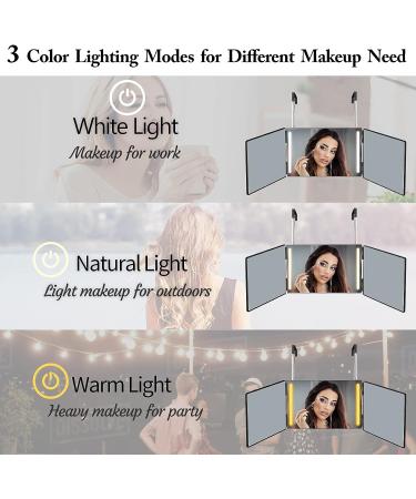 UHdod 3 Way LED Lighted Mirror for Self Hair Cutting - Portable & Adjustable Barber Trifold Mirror - Buy Online on GoSupps.com