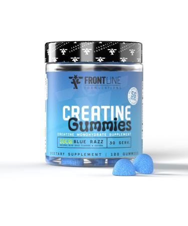 FRONTLINE FORMULATIONS Creatine Monohydrate Gummies 5g Creatine per Serving Sugar-Free Creatine Supplement for Strength Lean Muscle & Cognitive Support Sour Blue Razz 120 Gummies