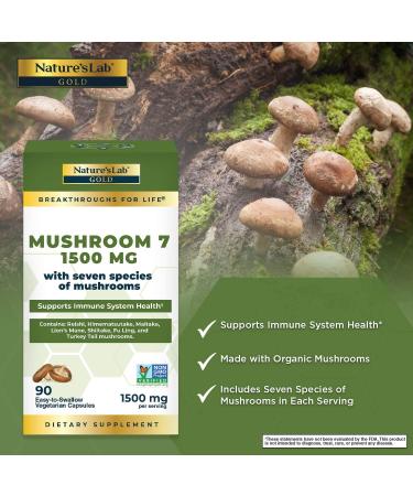 Nature's Lab Mushroom 7 - 7 Organic Mushrooms with Lion's Mane, Reishi, Turkey Tail - 90 Capsules - Buy Online on GoSupps.com