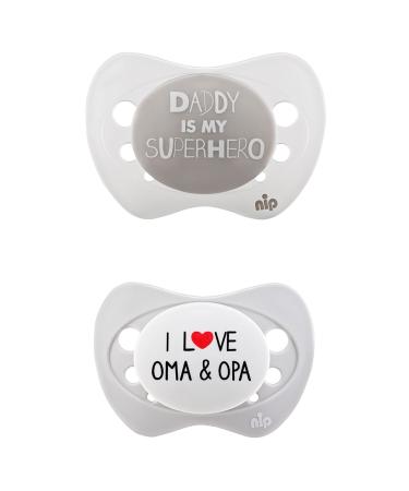 Nip pacifier silicone "Limited Edition" Daddy & Grandma + Grandpa set of 2 including protective cap size 1