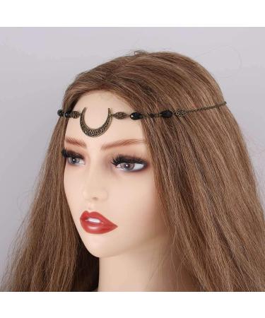 Aularso Vintage Bronze Crescent Moon Head Chain with Crystals - Halloween Hair Accessory for Women and Girls (Black) - Buy Online on GoSupps.com