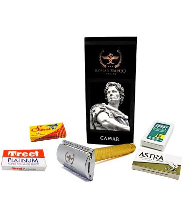 Roman Empire Shaving safety razor with double thread Caesar Gold from Roman Empire Shaving |Classic razor |Safety Razor made of steel with 20 blades (Astra derby-Shark-Treet)