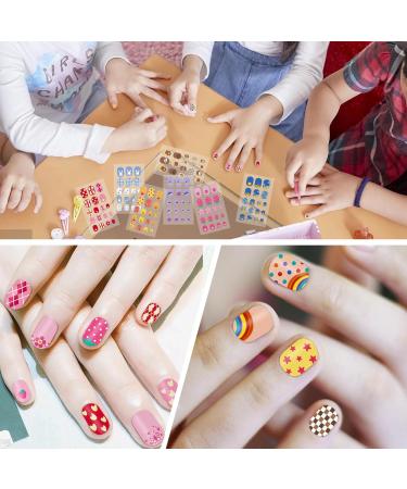 JSRQT 12 Sheets Colorful Nail Stickers Cute Cartoon Full Wrap Nail Art Stickers Decals Kids Girls Self Adhesive Nail Polish Stickers with Nail File Nail Stickers Strip with Rainbow Heart Unicorn - Buy Online on GoSupps.com