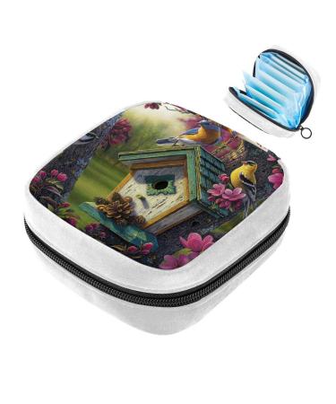 GIAPB Sanitary Napkin Storage Bag Period Bag Tampon Bag Makeup Bag Pad Pouch Tree House Bird Color3430